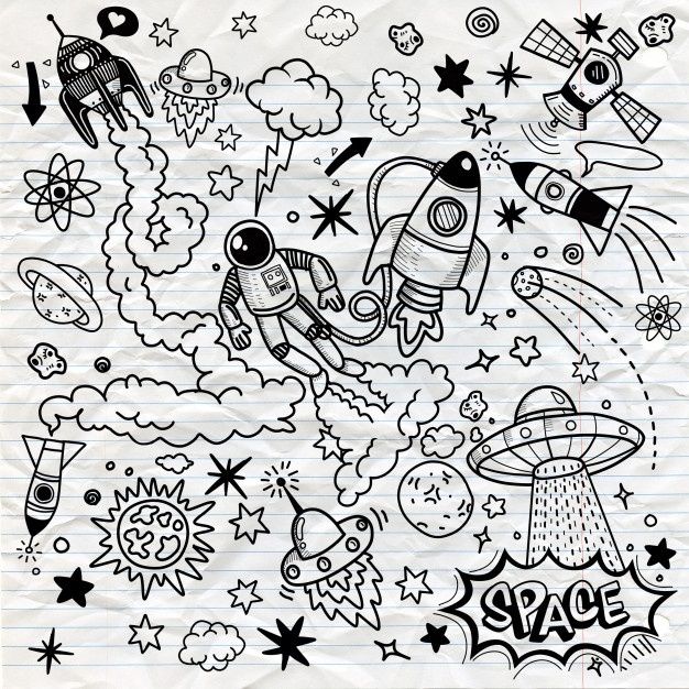 Space Pattern Hand Drawing Illustration Vector | Space drawings, Outer