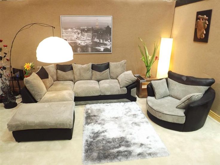 Dino Jumbo Black & Grey Corner Sofa with Matching Swivel Cuddle ... Dino Jumbo Black & Grey Corner Sofa with Matching Swivel Cuddle ...
