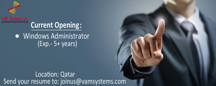 Wanted: Windows Administrator Location: Qatar Domain: Bank Experience Required: 5+ years Skill Set required: • Should be an Expert in Active Directory 2012 Terms and conditions: Joining time frame: 2 weeks (maximum 1 month). The selected candidates shall join VAM Systems – Qatar and shall be deputed to one of the leading Banks in Qatar. Should you be interested in this opportunity, please send your resume at the earliest at joinus@vamsystems.com or call us on +91 471-2766011