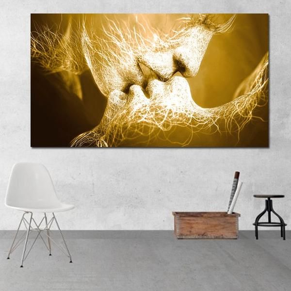 Blue Love Kiss Canvas Painting Abstract Print On Poster Pictures Home Bedroom Living Room Decoration Wall Art 60x120cm Frameless