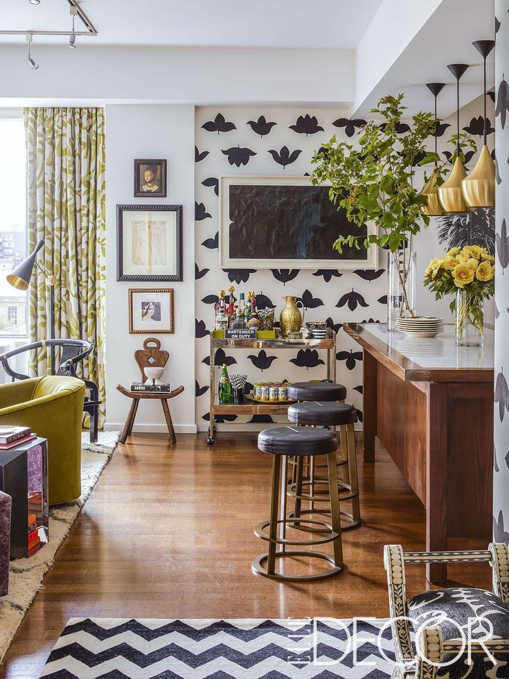 Black and White Kitchen- ELLEDecor.com | Kitchen design small, Kitchen wallpaper, Kitchen design