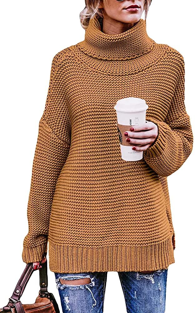 KINGFEN Womens Casual Knit Turtlenck Batwing Sleeve Sweaters Pullover