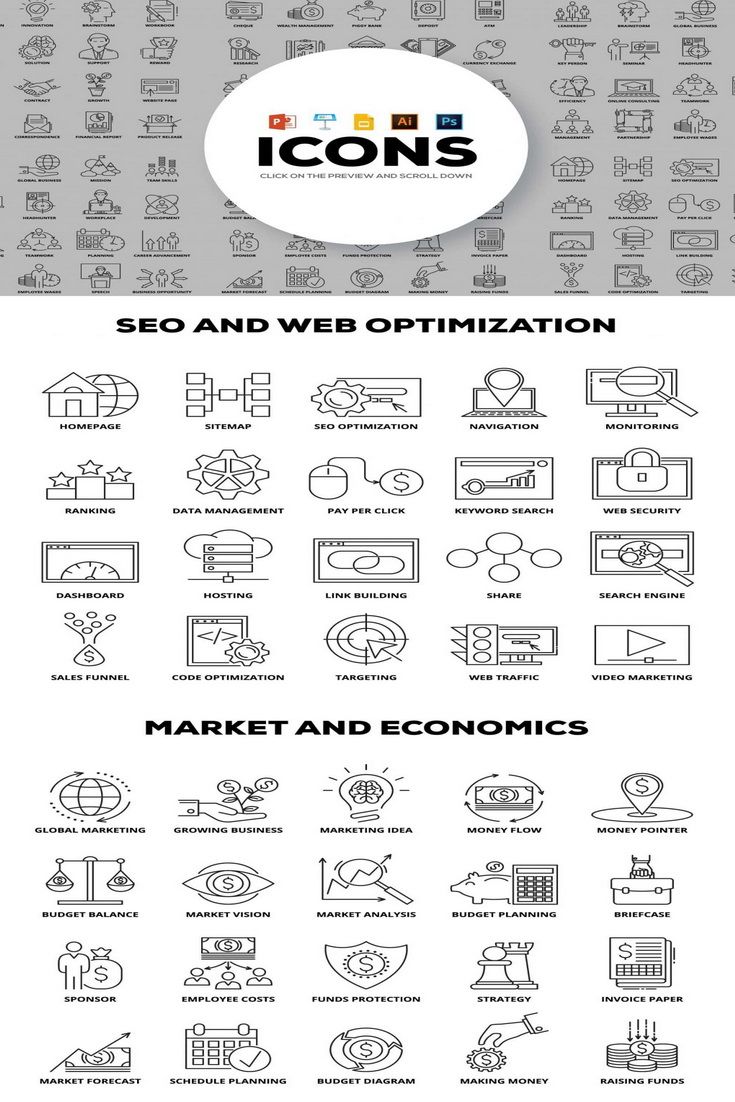 100 Business Icons in Line Style