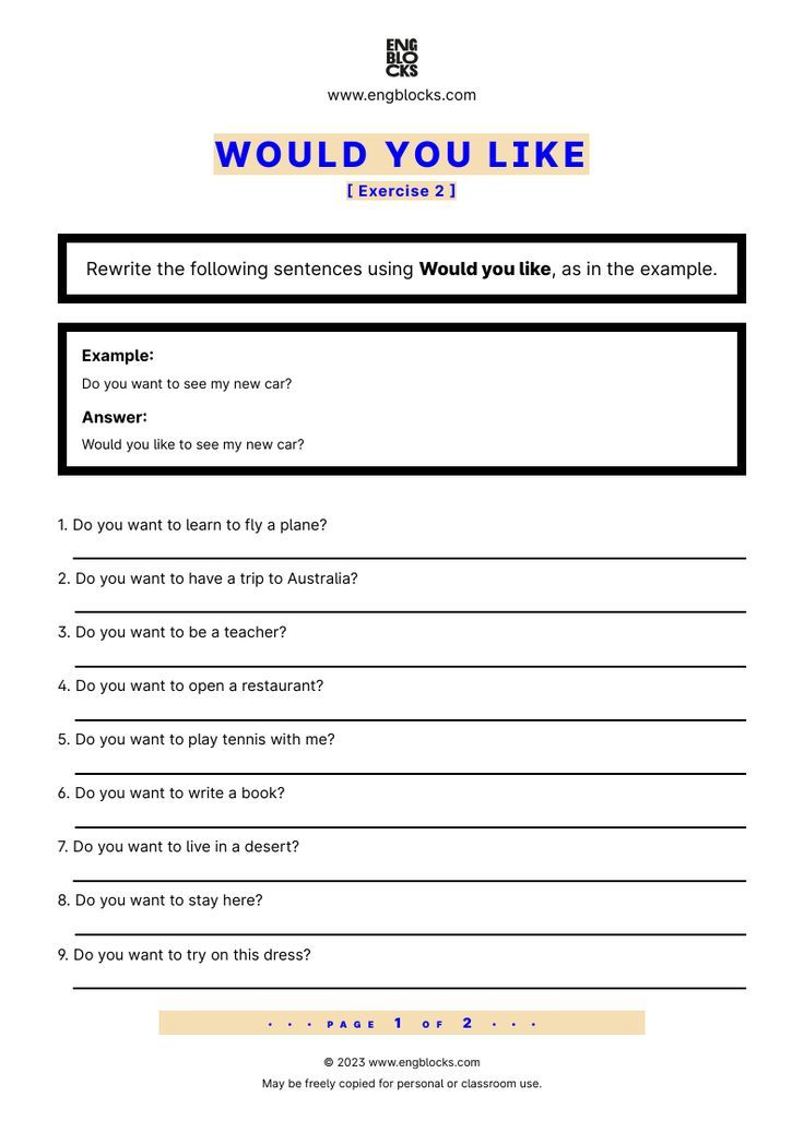 Would You Like Exercise 2 ESL Worksheet English Grammar Exercises Would You Like Exercise 2 ESL Worksheet English Grammar Exercises