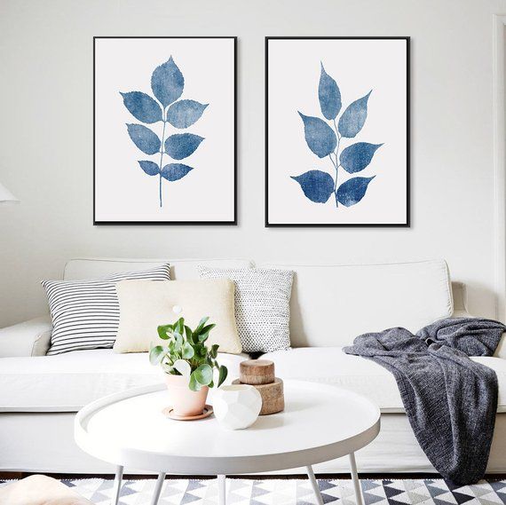 Plant Wall Art Set Navy Blue Print Of 2 White Living Room Decor Sets - Wall Decor Sets For Living Room Plant Wall Art Set Navy Blue Print Of 2 White Living Room Decor Sets - Wall Decor Sets For Living Room