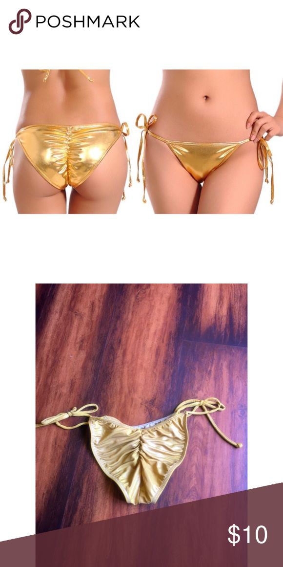Gold bikini bottoms Super skimpy gold ruched bikini bottoms. They are obviously ...