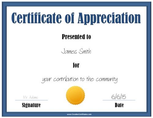 appreciation certificate templates