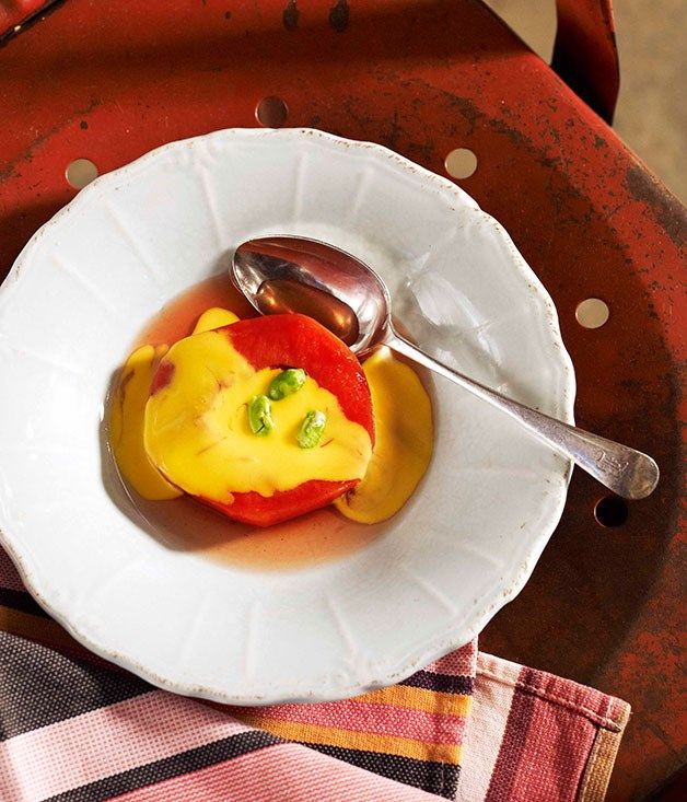 Australian Gourmet Traveller Recipe For Slow Baked Quince With Saffron Custard By Mike McEnearney Australian Gourmet Traveller Recipe For Slow Baked Quince With Saffron Custard By Mike McEnearney