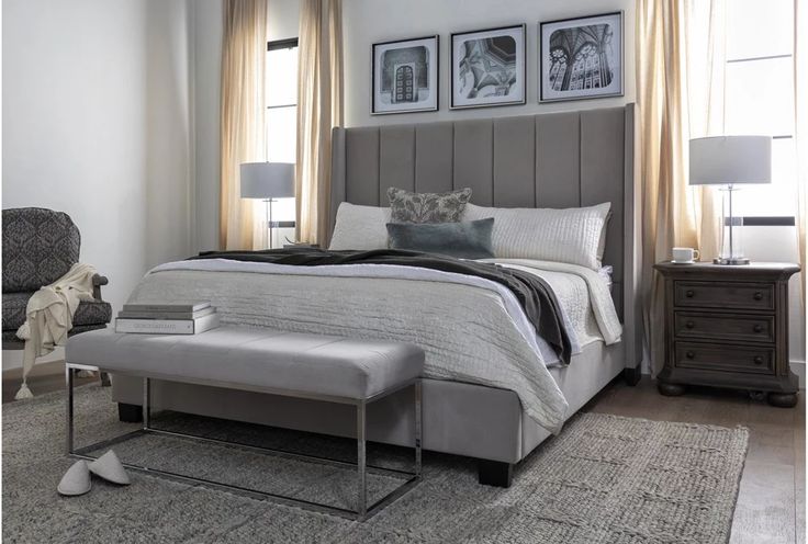 Topanga Grey Eastern King Velvet Upholstered Panel Bed Topanga Grey Eastern King Velvet, Mariah Eastern King Upholstered Panel Bed Frame