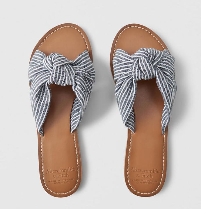 TOTOD Women Flats Slipper Sale Fashion Stripe Bow Knot Beach Shoes Casual Home Slippers Flat Sandals