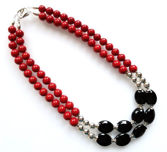 Black /& red beaded necklace