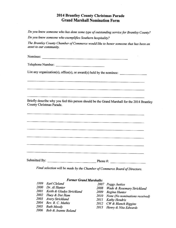 2014 Brantley County Christmas Parade Grand Marshall Nomination - community service form 2014 Brantley County Christmas Parade Grand Marshall Nomination - community service form