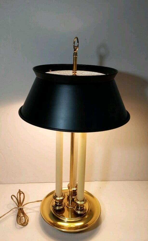 Vintage Frederick Cooper Bouillotte Brass Candlestick Lamp Black Tole Shade Lamps Desk Brass Candlestick Lamp, Brass Candlestick Lamp With Black Shade