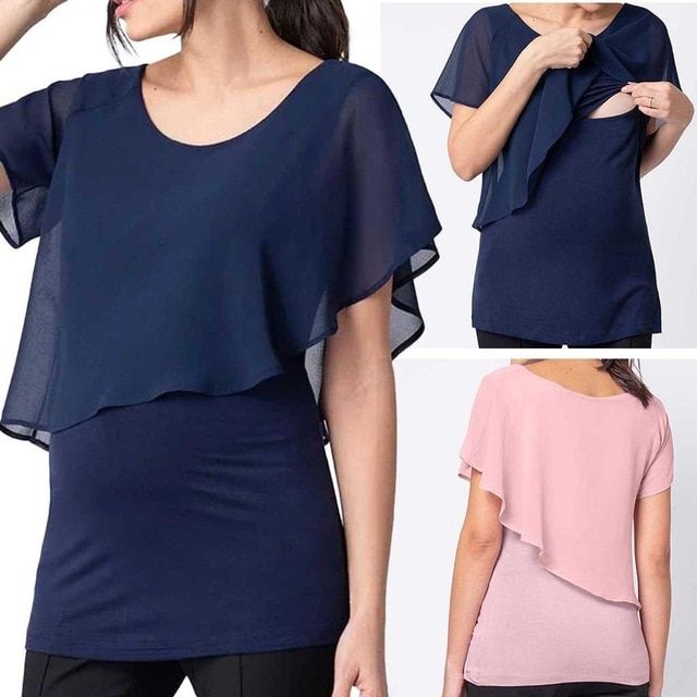 Breastfeeding Nursing Pregnant Maternity Short Sleeve Shirt Dress Summer Clothes