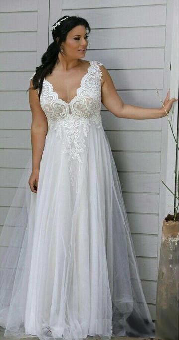 Mondainé Bridal Studio Plus Size #wedding Dress V Neck Backless Lace A Line Wed...