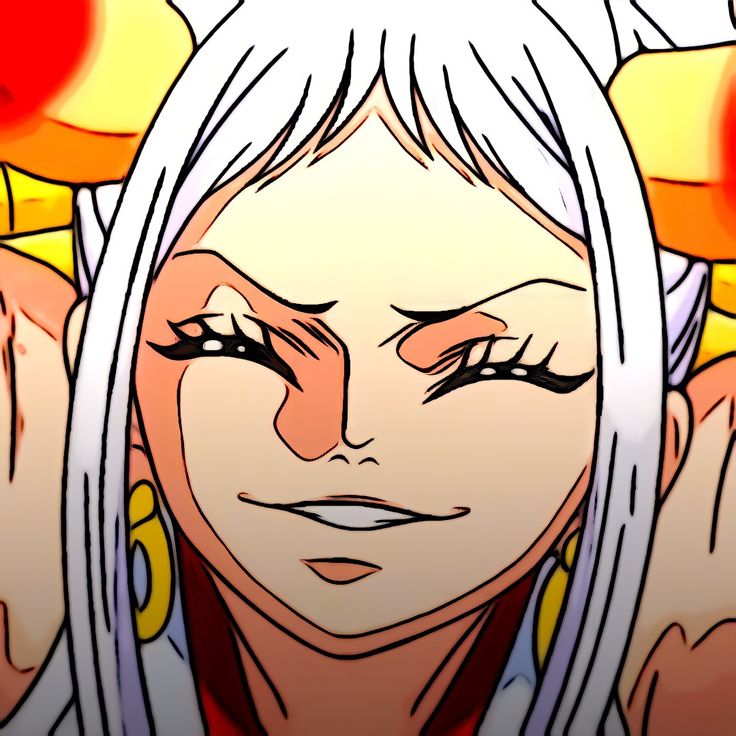 an anime character with white hair and big eyes holding her hands up to