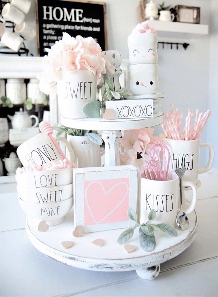 Valentine S Day Kitchen Decor In 2020 Valentine Decorations Tiered Tray Decor Valentines Day Decorations