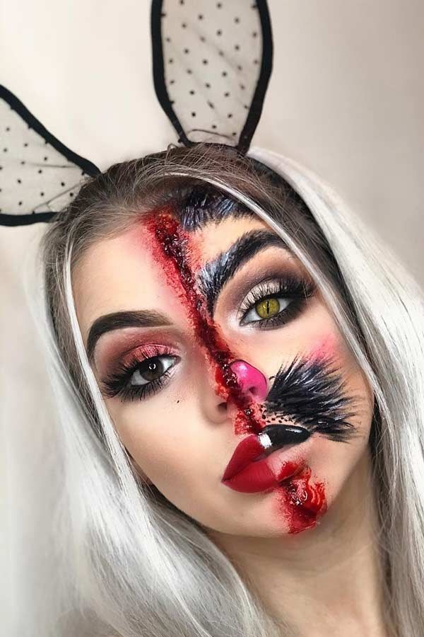 Quatang Gallery - Diy Rabbit Face Paint Diy Halloween Halloweencostumes Costumes Rabbits Bunny Bunnie Pintura De Rosto Infantil Pinturas Faciais Infantis Pinturas Faciais