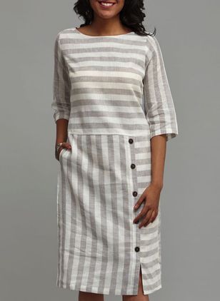 Stripe Buttons Half Sleeve Above Knee Shift Dress (1955378670) Stripe Buttons Half Sleeve Above Knee Shift Dress (1955378670)