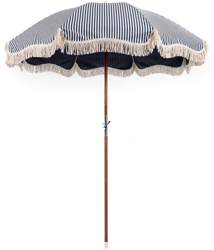 Business Pleasure Premium Fringed Striped Canvas Beach Umbrella Fringed Striped Canvas Beach Umbrella