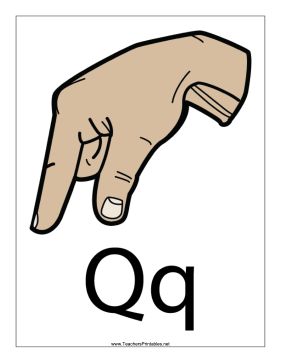 this printable features a sign language letter q with a label free to download and