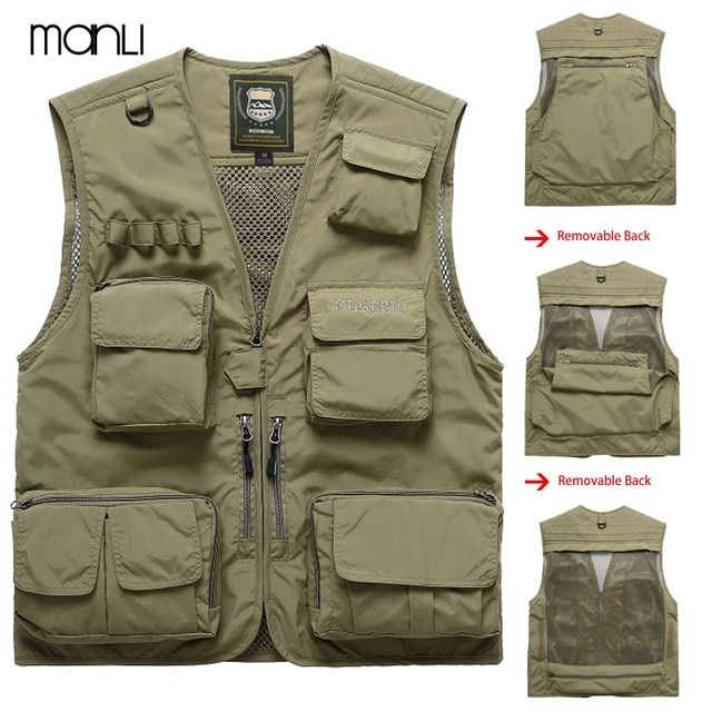 Men/'s Mesh Multi-Pocket Fishing Vest Army Camo Hunting Hiking Waistcoat Jacket