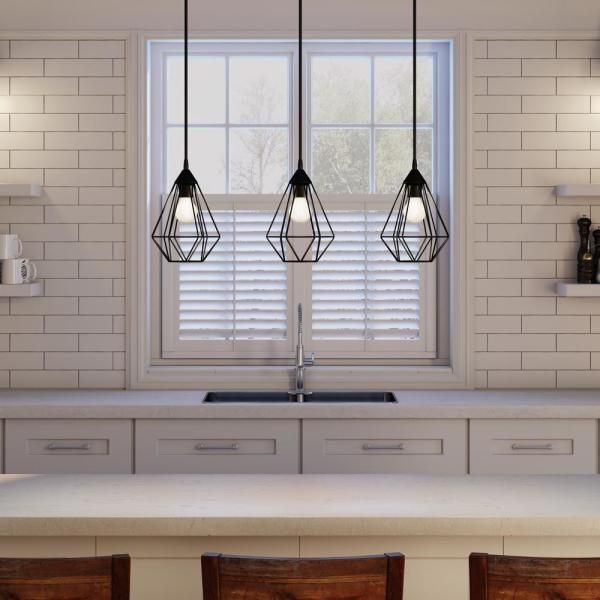 Eglo Tarbes 31 06 In W 3 Light Matte Black Linear Pendant 94189a The Home Depot Hanging Lights Kitchen Island Lighting Hanging Lights Kitchen, Kitchen Pendant Lighting Over Island Home Depot