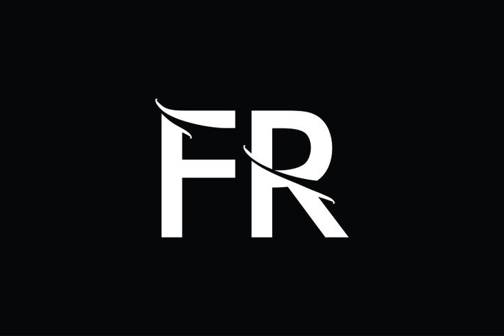 the letter f r is made up of white letters on a black background with an arrow