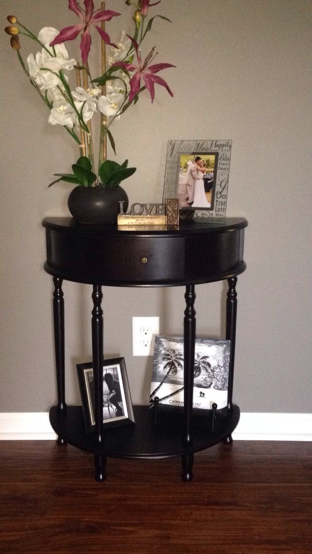 My Half Moon Table Finally Got It And Decorated Just Need A Small Mirror To Go Above Now Brown Living Room Decor Entryway My Half Moon Table Finally Got It, Half Round Foyer Table