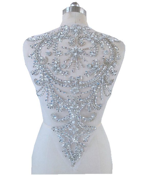 Handmade Silver Crystal Patches Sequins Rhinestones Applique Etsy In 2020 Rhinestone Appliques Bodice Wedding Dress Handmade Silver