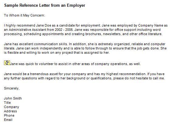 letter of recommendation personal reference