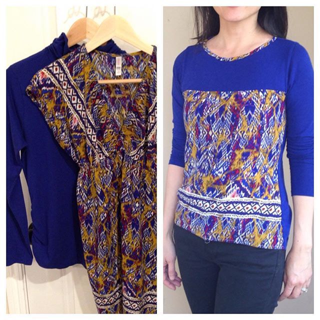 Refashioned a turtleneck into a long sleeve t-shirt with tribal print. trevorlo...