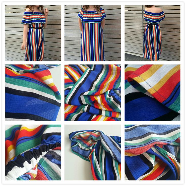 Shein женщин новый летний пляж случайные длинные платья дамы многоцветный полосатый с коротким рукавом с плеча ruffle dress купить на AliExpress