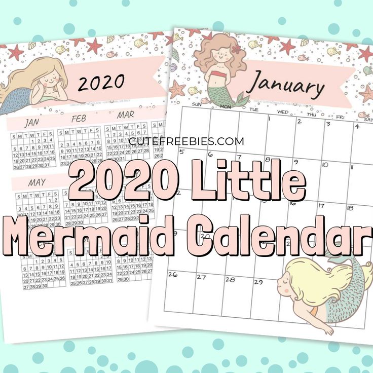two mermaid calendars with the words, 2020 little mermaid calendar on