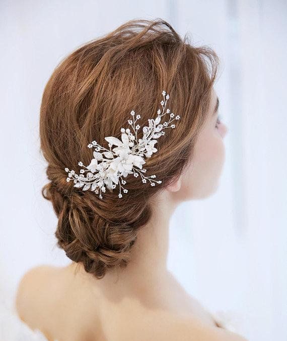 floral hair pins bridal headpiece Bridal hair pieces Pearl and crystal headpiece Floral wedding hair pins