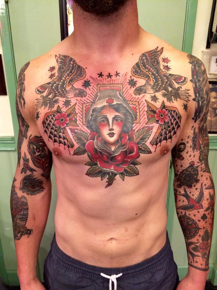 Blacktop Tattooing On Instagram Fulltorso By Floriansantus Blacktoptattooing Traditional Chest Tattoo Chest Tattoo Men Torso Tattoos