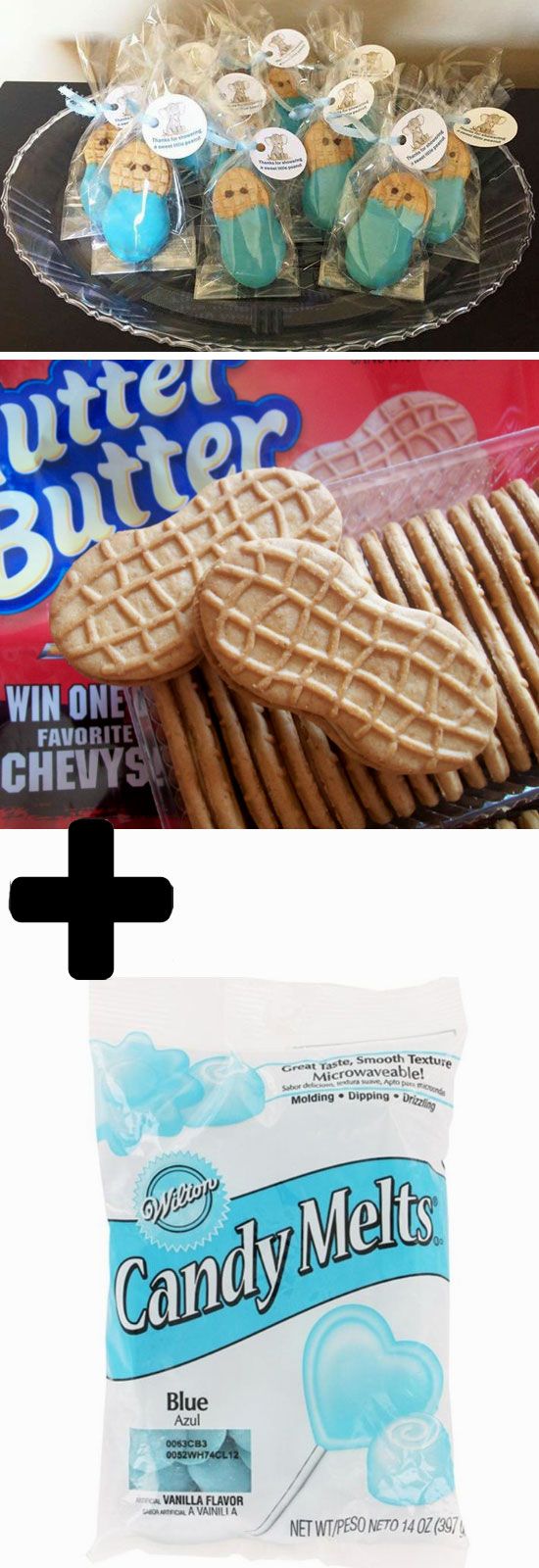 two pictures, one with cookies and the other with candy melts on it's side