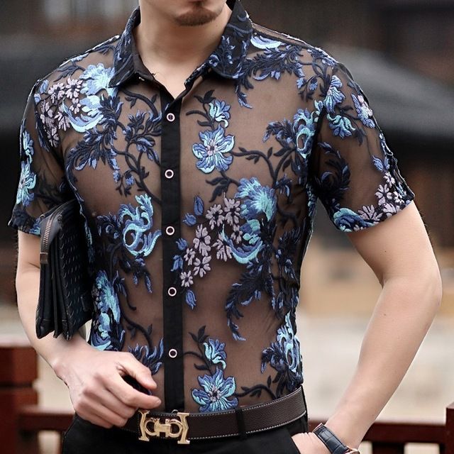 GAGA Men Printing Short Sleeve Button Down Turn Down Collar Shirts