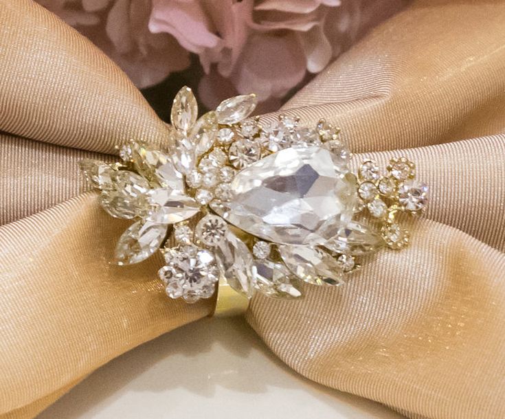 A Set of 2 Gold Rhinestone Napkin Rings and 2 Shantung Gold Etsy