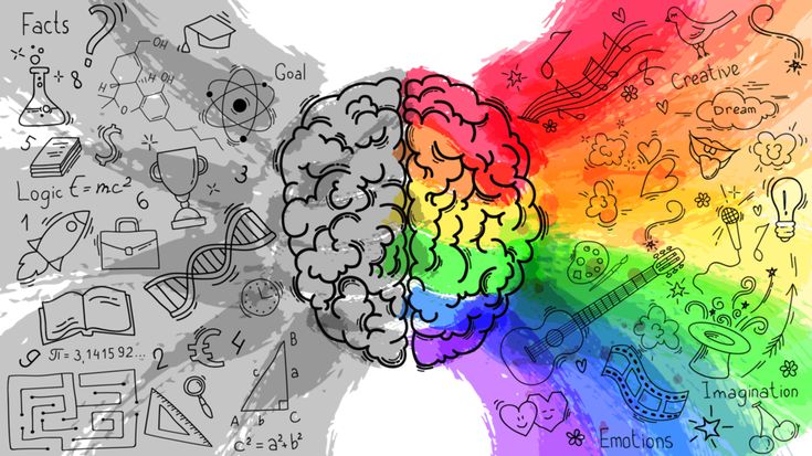 the left side of a human's brain with different symbols and colors on it