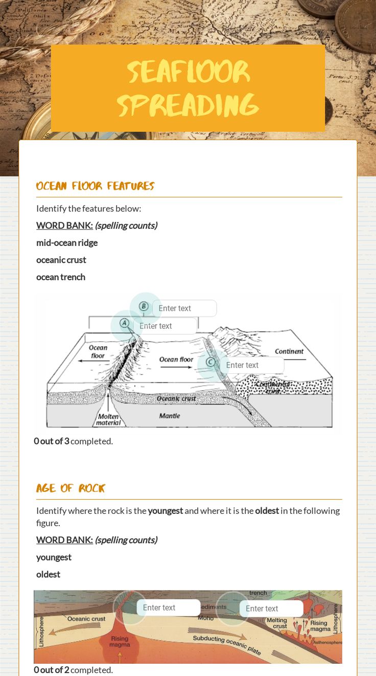 SeaFloor Spreading worksheet | Seafloor spreading, Geography worksheets