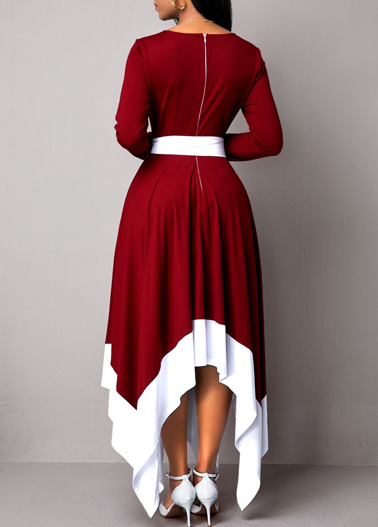 Asymmetric Hem Belted Long Sleeve Maxi Dress | modlily.com - USD $31.76 ...