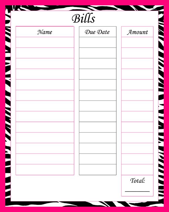 Monthly Bills Page I Need To Start Doing This Printables