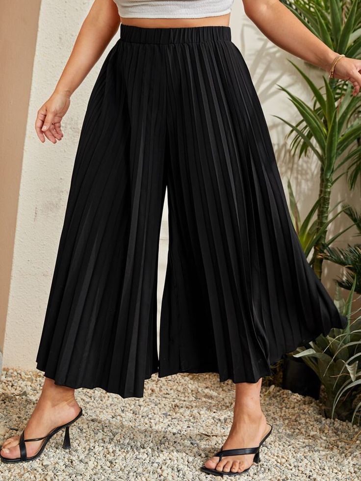 Plus High Waist Pleated Wide Leg Pants