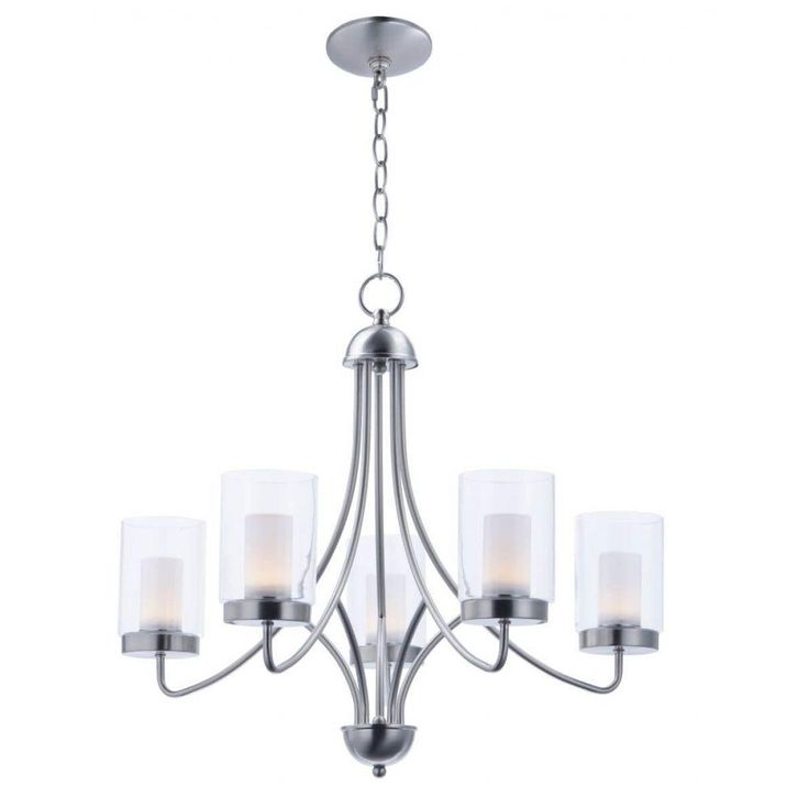 Maxim Lighting 30265clftsn Mod 26 Inch Led Chandelier In Satin Nickel With Clear And Frosted Glass Maxim Lighting 30265clftsn Mod 26 Inch, Alexa Collection 5 Light Brushed Nickel Chandelier With Glass Shades