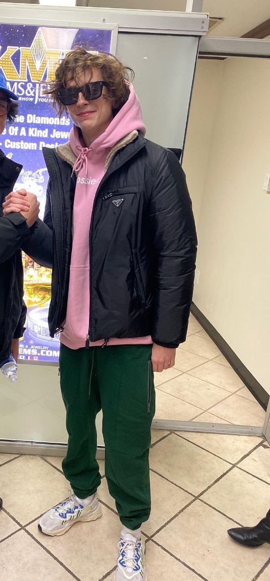 Glossier hoodie, Prada coat, Stella McCartney sunglasses 