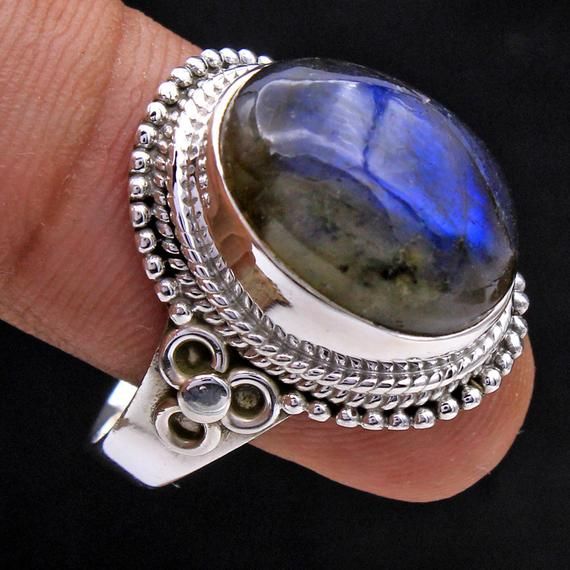 Oval Labradorite Gemstone 925 Sterling Silver Solid Handmade Ring Size Choose