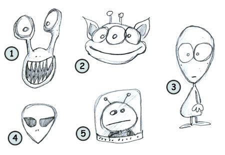 How To Draw Cartoon Aliens Using Cute Circles | Alien drawings ...