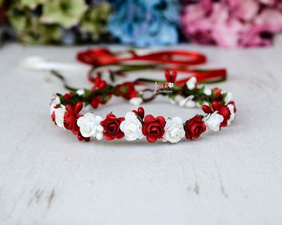Red And White Headband Christmas Flower Hair Wreath Wedding Flower