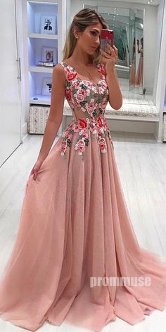 Beautiful Formal Tulle Applique Cheap Online Long Prom Dresses, PM1027 #promdres...